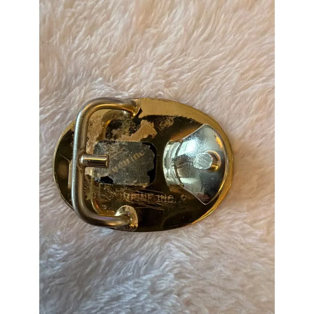Vintage Crumrine Inc. Gold Tone Floral Engraved Western Oval Belt Buckle USA